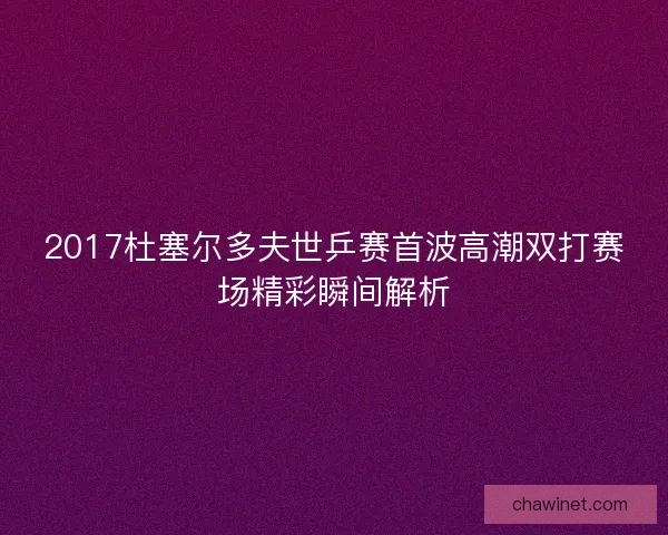 2017杜塞尔多夫世乒赛首波高潮双打赛场精彩瞬间解析